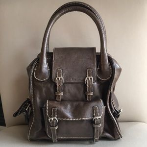 Chloe Distressed Leather Edith Tote - Brown